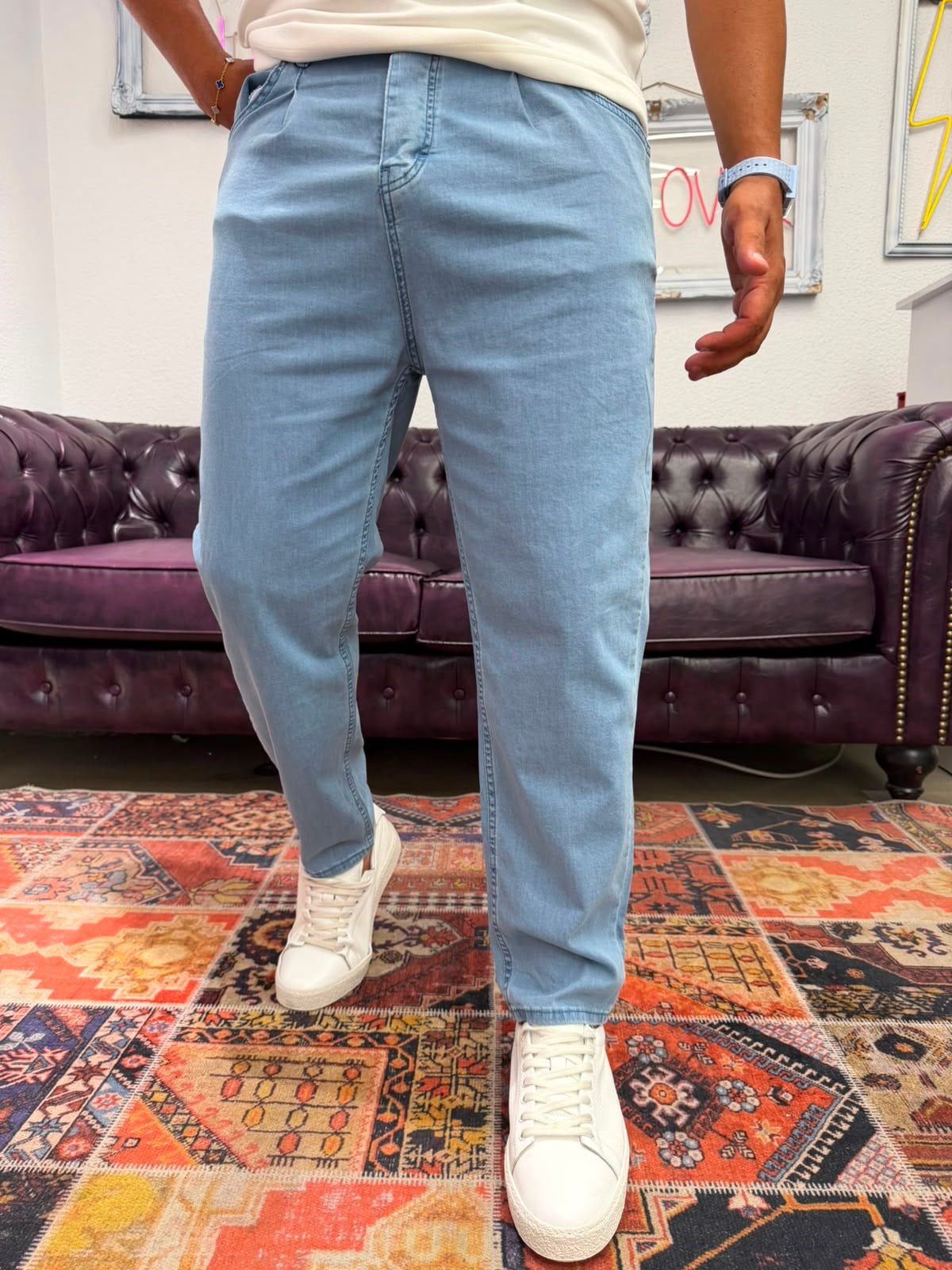 Tensel Likralı Boyfriend Kot Pantolon Açık Mavi