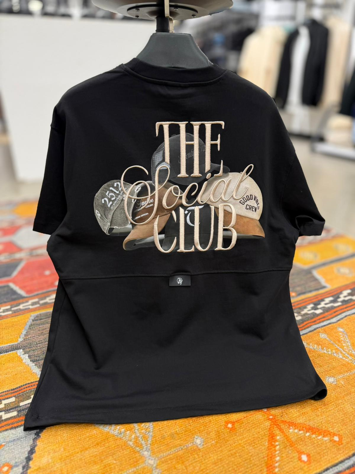 The Club Baskı Nakış Detaylı Oversize Tişört Siyah