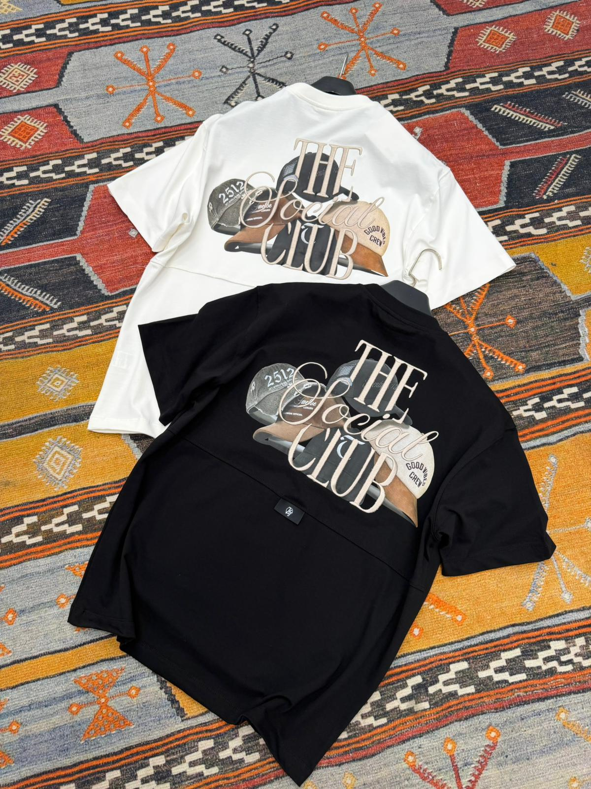 The Club Baskı Nakış Detaylı Oversize Tişört Beyaz