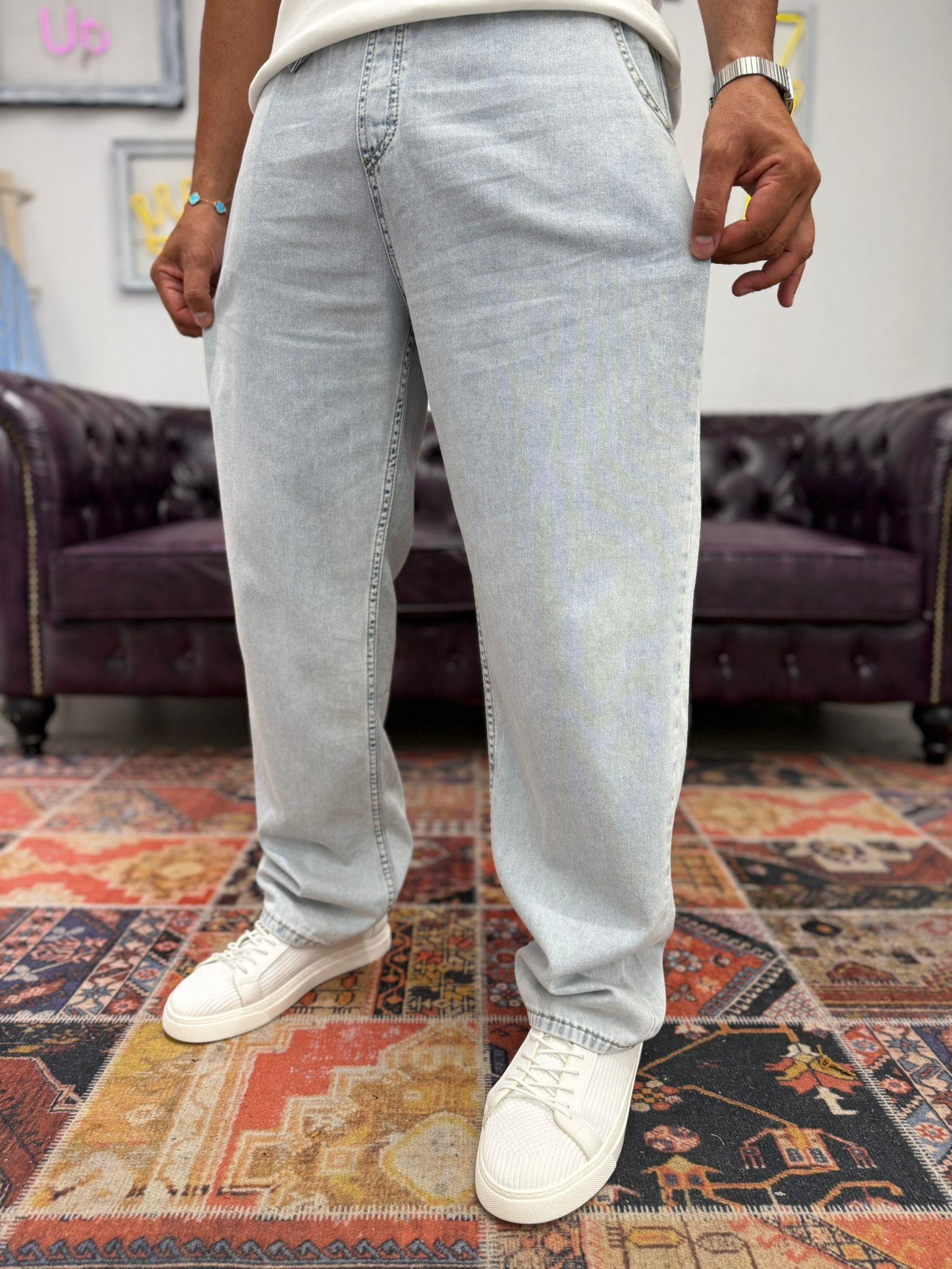 W11 Beli Lastikli Baggy Pantolon Buz Mavi