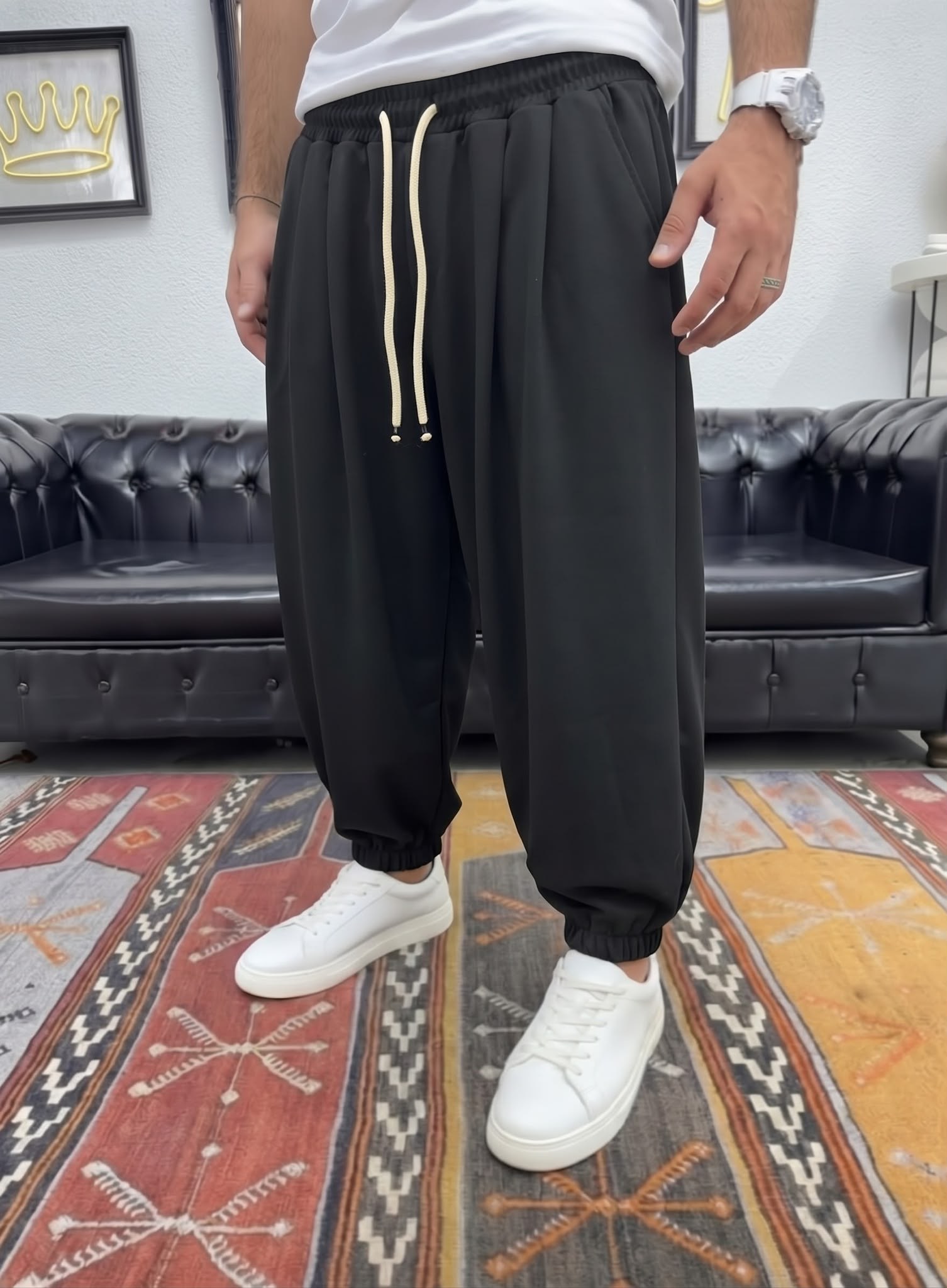 Yarım Şalvar Paça Lastik Siyah