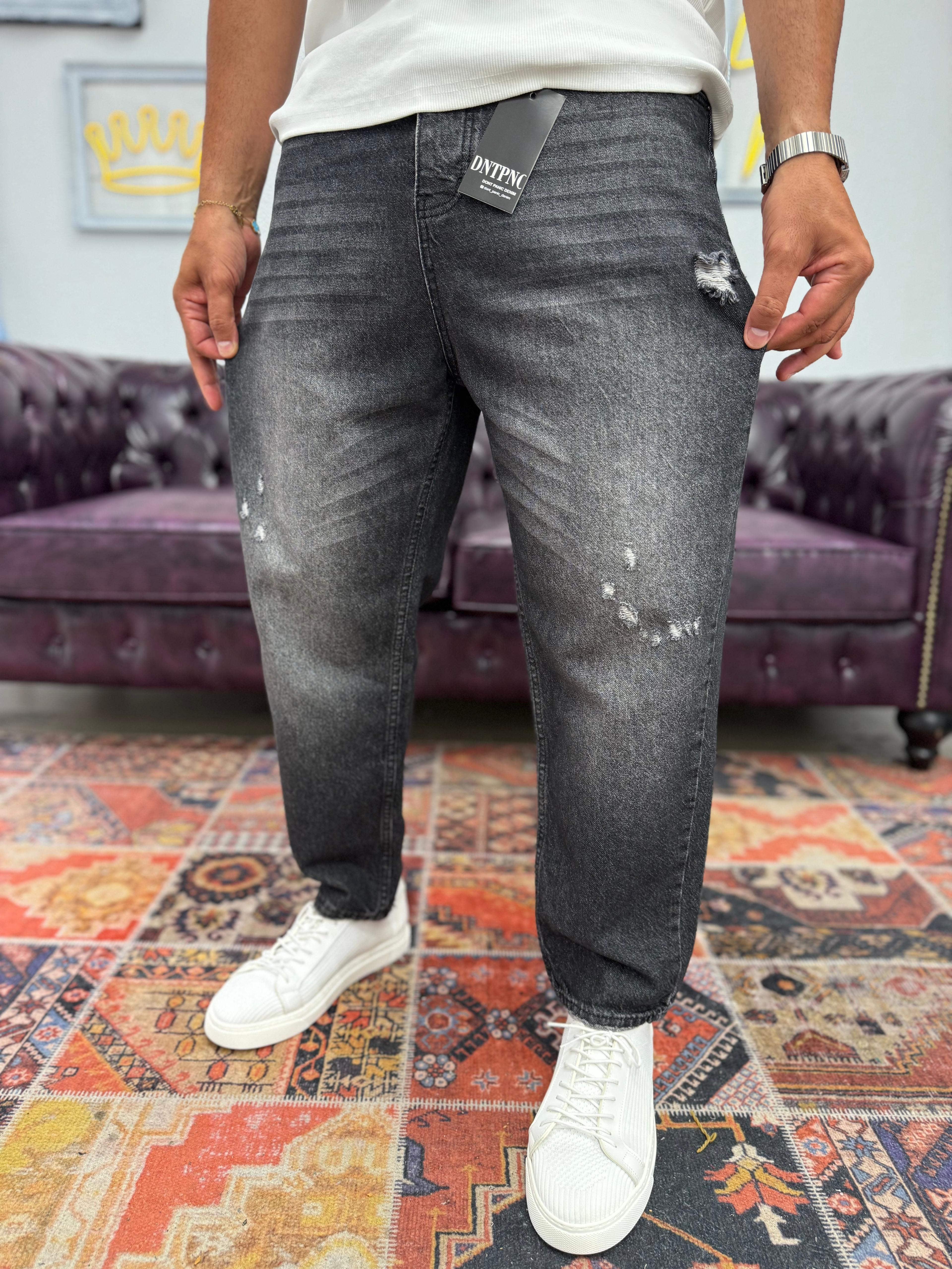 Yırtık Desenli Boyfriend Kot Pantolon Antrasit
