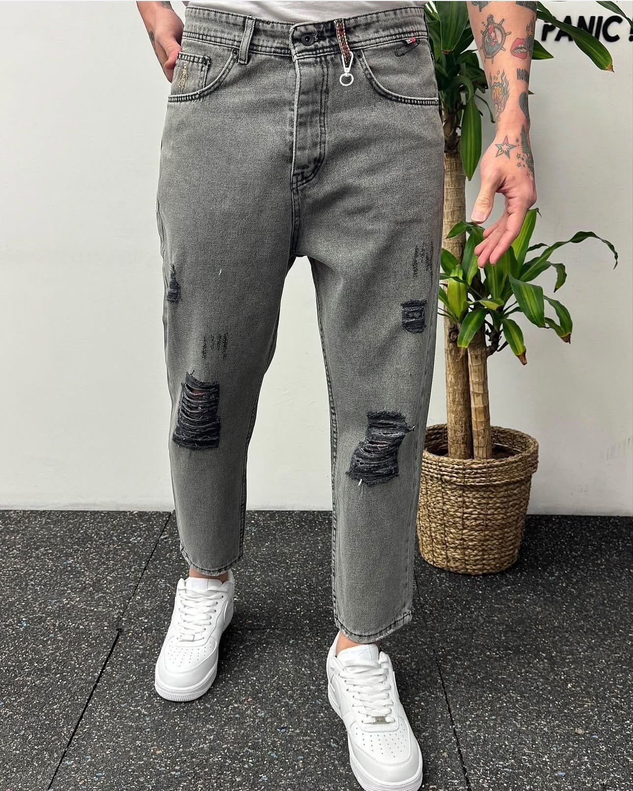 Yırtık Kapalı Desen Boyfriend Kot Dnt Antrasit