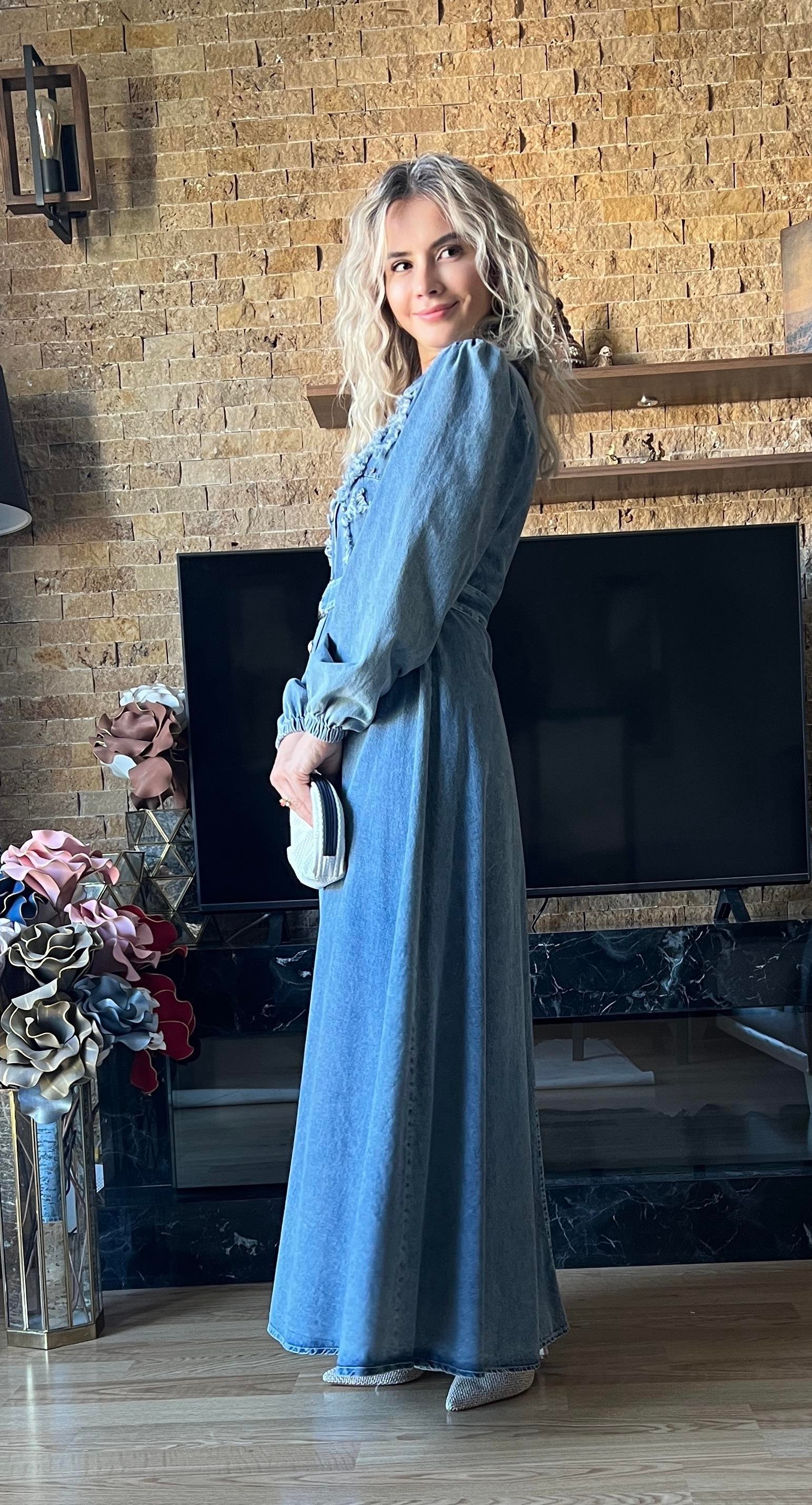 Kot Elbise Tesettür Uyumlu Denim Elbise
