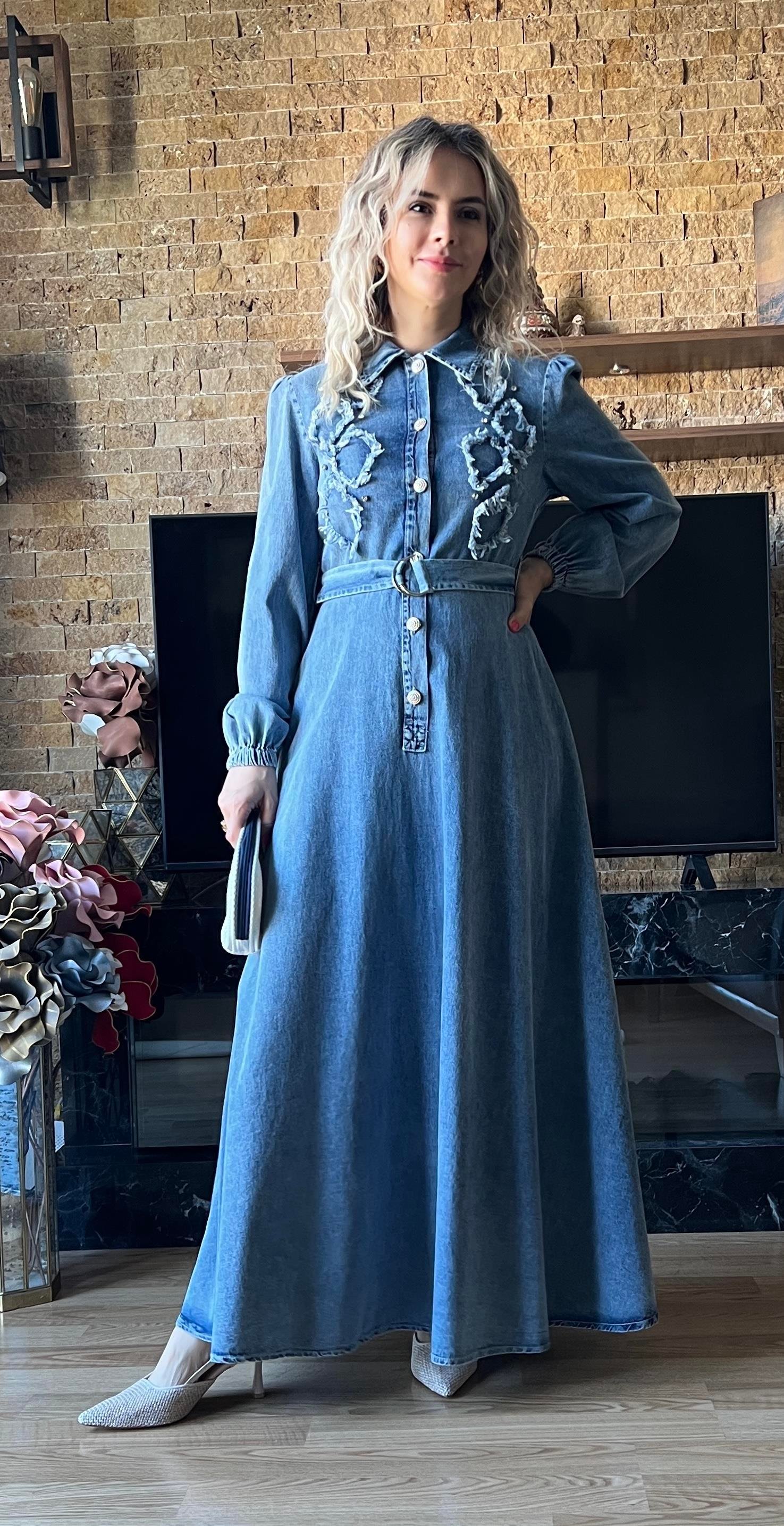 Kot Elbise Tesettür Uyumlu Denim Elbise