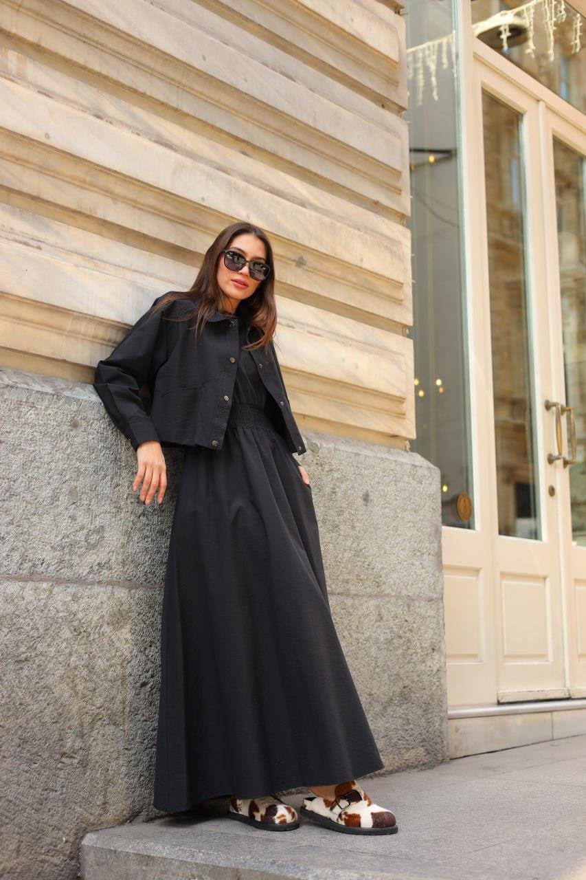 Premium Kalite Alice Kumaş Jile Elbise ve Ceket İkili Takım 