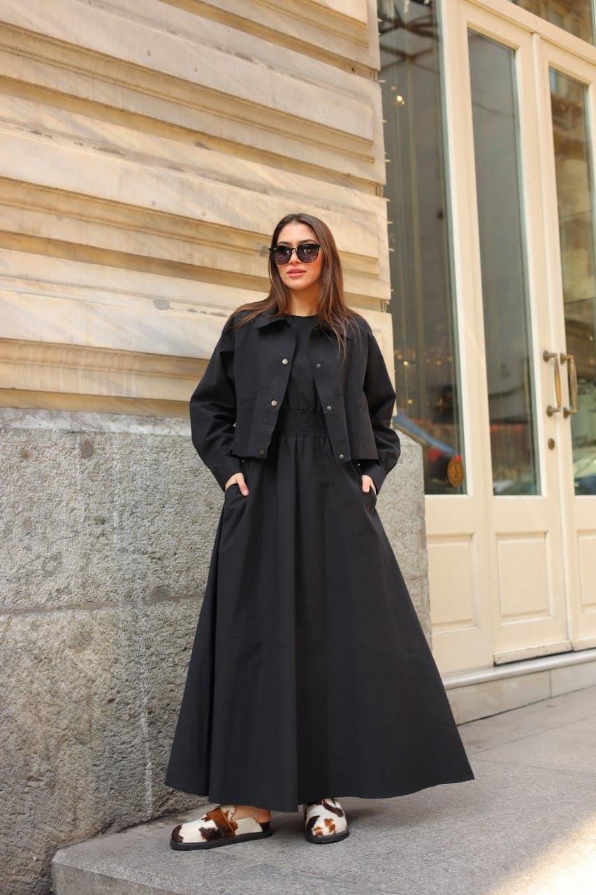 Premium Kalite Alice Kumaş Jile Elbise ve Ceket İkili Takım 