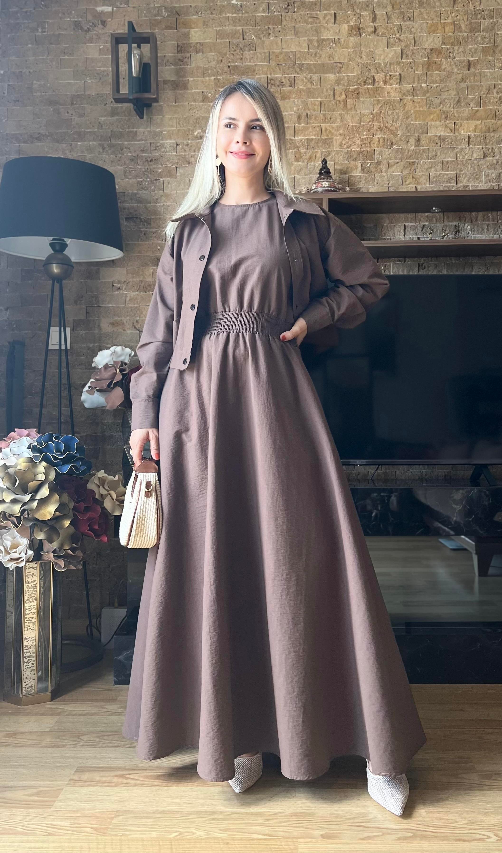 Premium Kalite Alice Kumaş Jile Elbise ve Ceket İkili Takım 