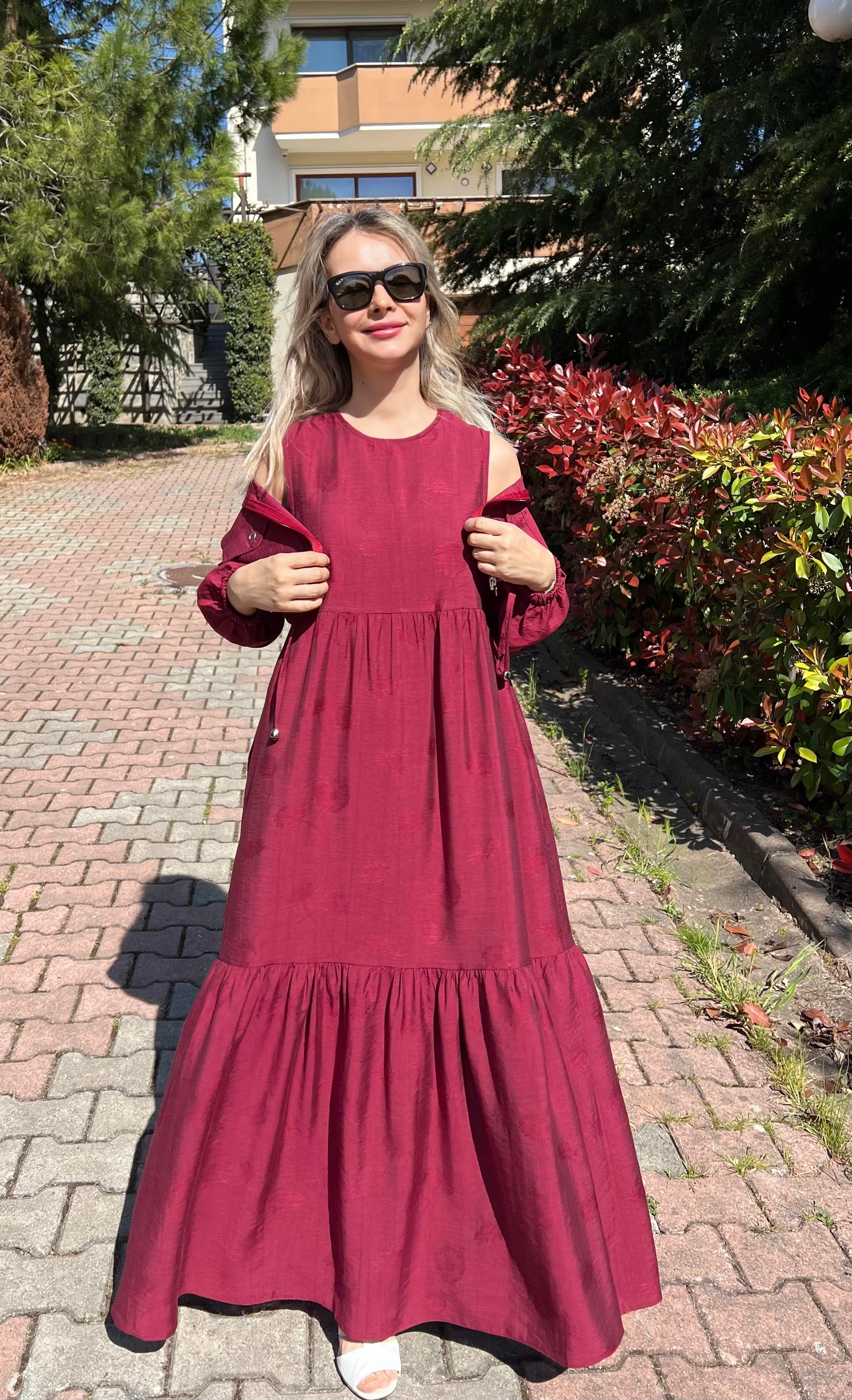 Yazlık Jakar Modal Kumaş Jile Elbise ve Ceket İkili Takım İkili Ceket Elbise Takım