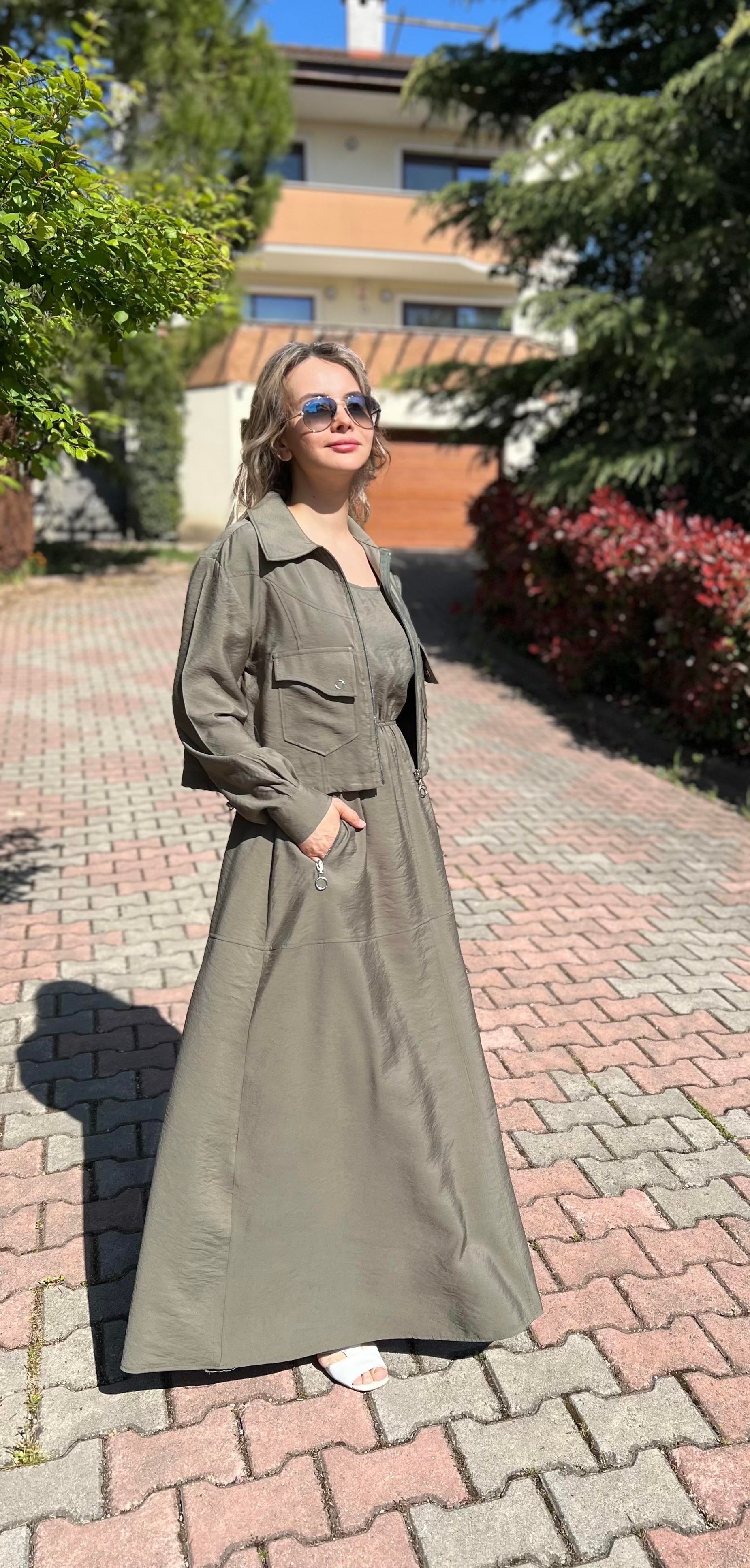 Yazlık Modal Kumaş Jile Elbise ve Ceket İkili Takım İkili Ceket Elbise Takım