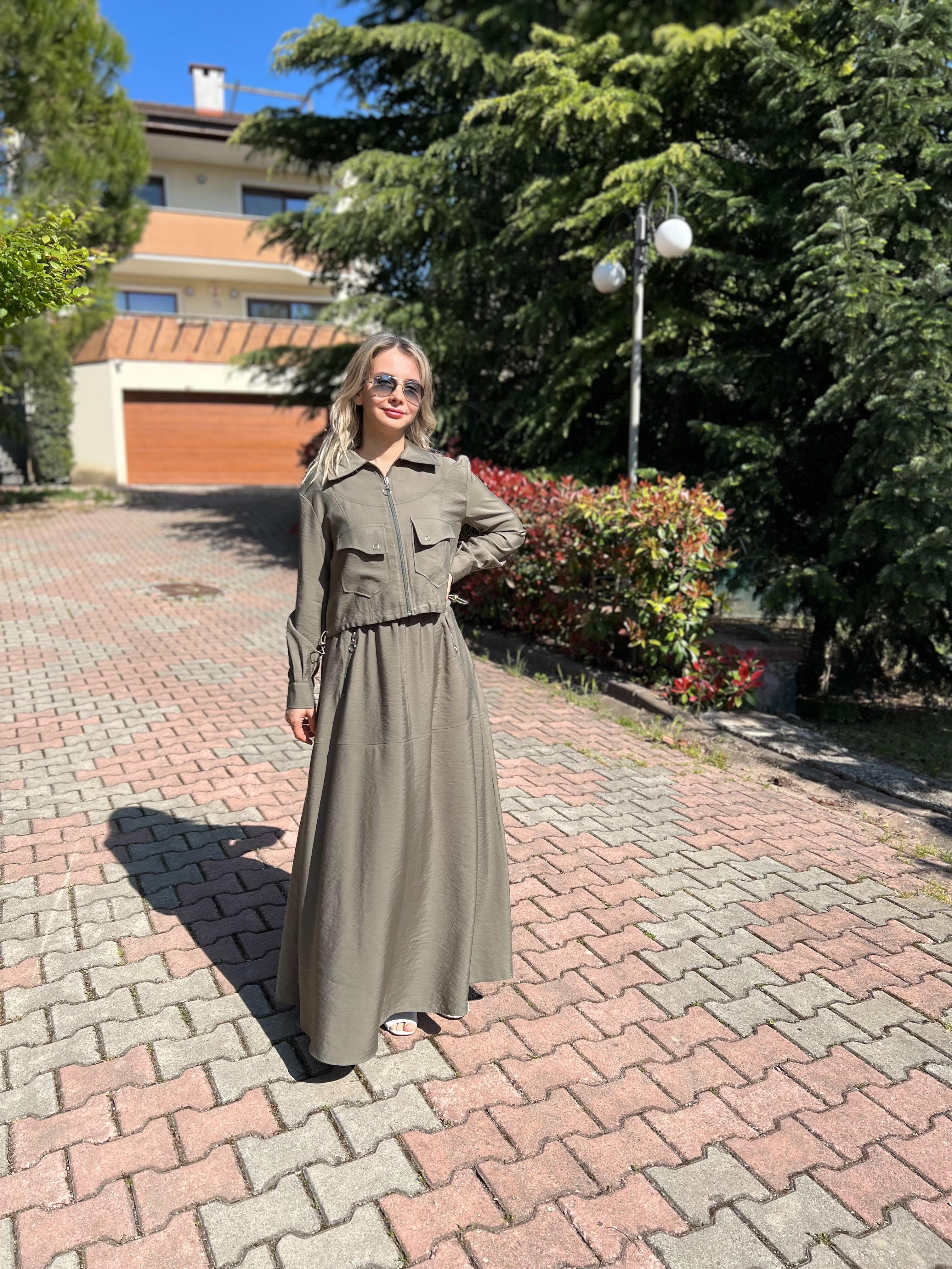Yazlık Modal Kumaş Jile Elbise ve Ceket İkili Takım İkili Ceket Elbise Takım