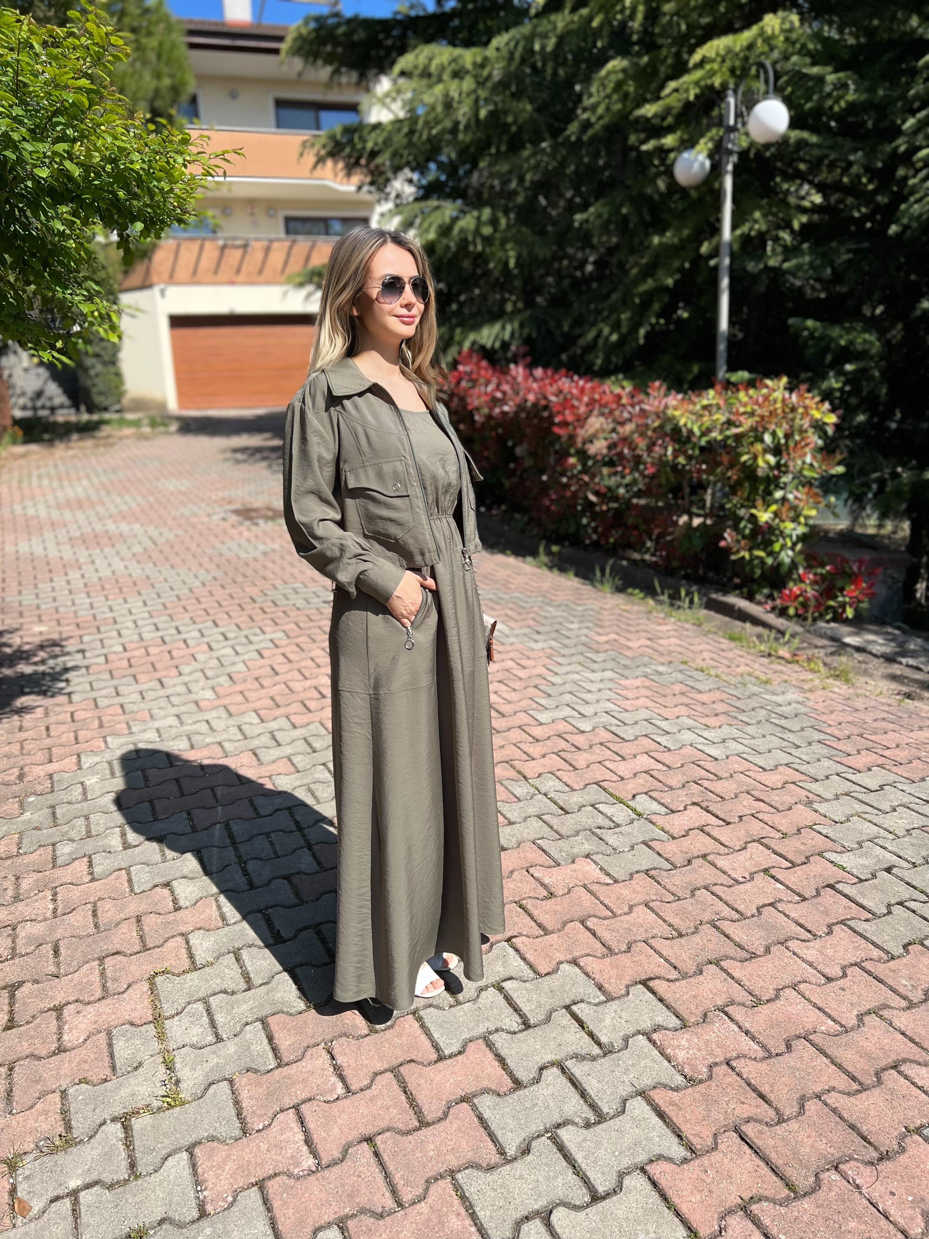 Yazlık Modal Kumaş Jile Elbise ve Ceket İkili Takım İkili Ceket Elbise Takım