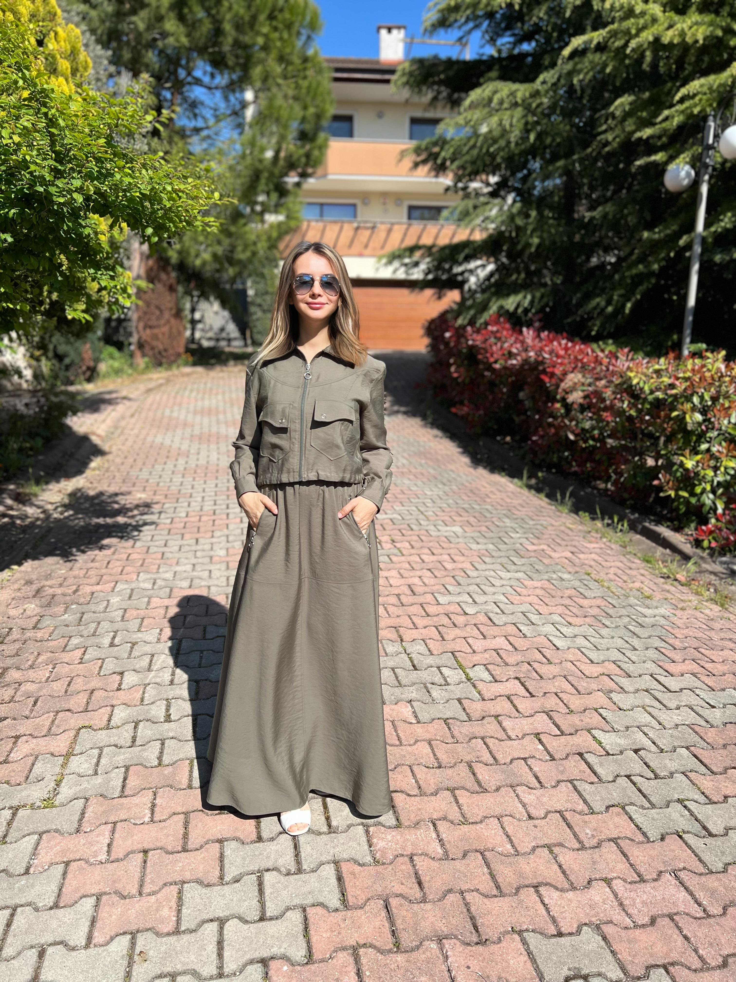 Yazlık Modal Kumaş Jile Elbise ve Ceket İkili Takım İkili Ceket Elbise Takım