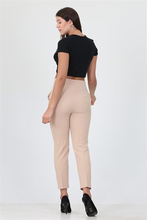 Dipmoda bej yeni sezon yüksek bel likralı kadın kumaş pantolon ELA004 