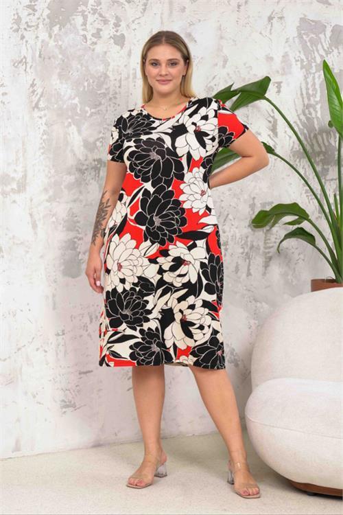 Dipmoda bisiklet yaka cep detaylı büyük beden elbise DPNBA038