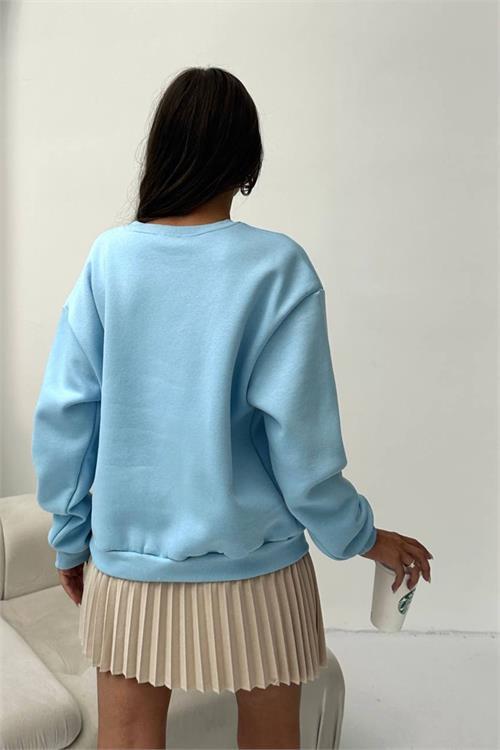 Dipmoda kadın 2 iplik pamuklu bebe mavi sweatshirt DPG103