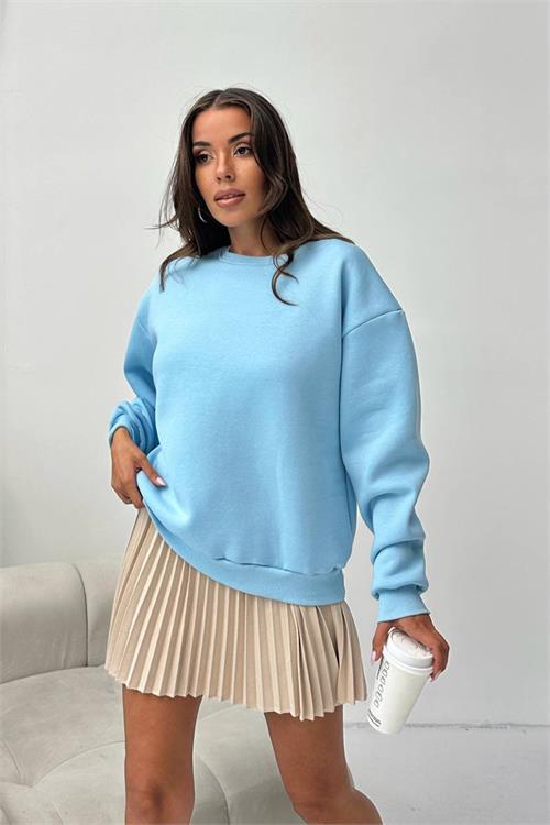 Dipmoda kadın 2 iplik pamuklu bebe mavi sweatshirt DPG103