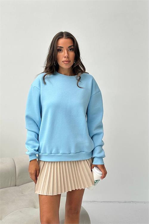 Dipmoda kadın 2 iplik pamuklu bebe mavi sweatshirt DPG103