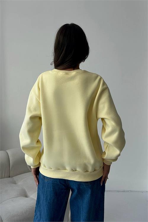 Dipmoda kadın 2 iplik pamuklu sarı sweatshirt DPG103