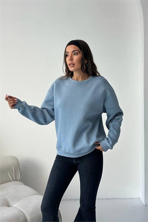 Dipmoda kadın 2 iplik pamuklu yunus gri sweatshirt DPG103