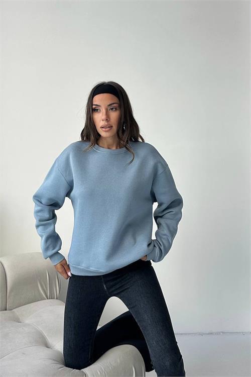 Dipmoda kadın 2 iplik pamuklu yunus gri sweatshirt DPG103