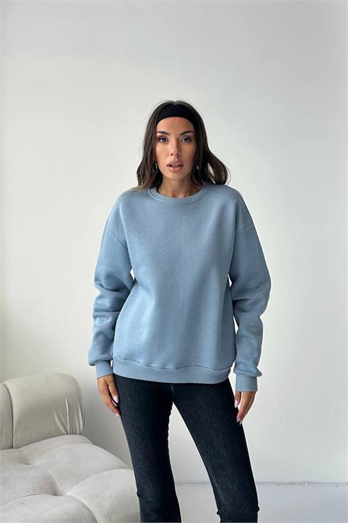 Dipmoda kadın 2 iplik pamuklu yunus gri sweatshirt DPG103
