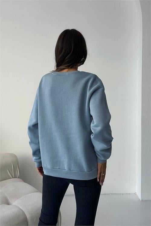 Dipmoda kadın 2 iplik pamuklu yunus gri sweatshirt DPG103