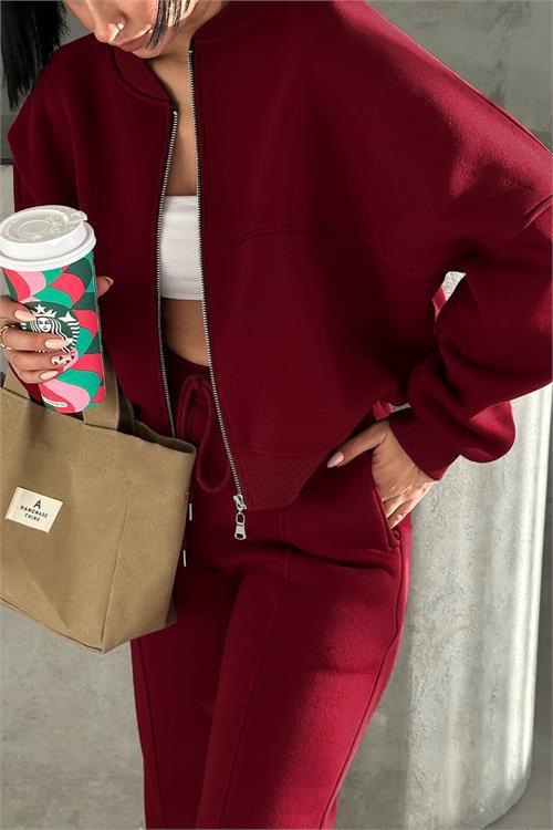 Dipmoda kadın 3 iplik şardonlu cepli premium eşofman takımı DPHS001