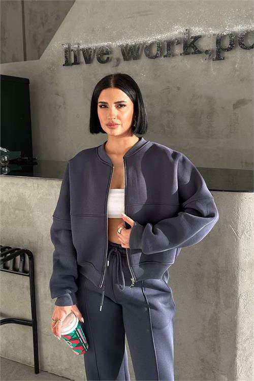 Dipmoda kadın 3 iplik şardonlu cepli premium eşofman takımı DPHS001