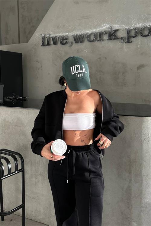 Dipmoda kadın 3 iplik şardonlu cepli premium eşofman takımı DPHS001