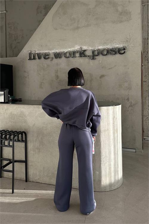 Dipmoda kadın 3 iplik şardonlu cepli premium eşofman takımı DPHS001