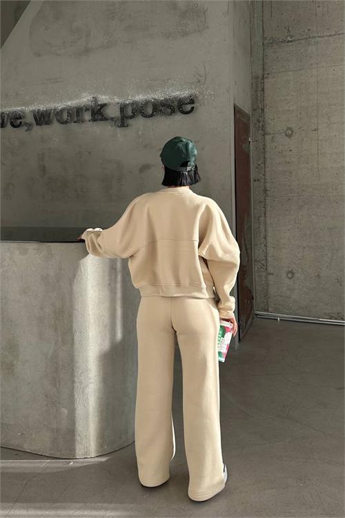 Dipmoda kadın 3 iplik şardonlu cepli premium eşofman takımı DPHS001