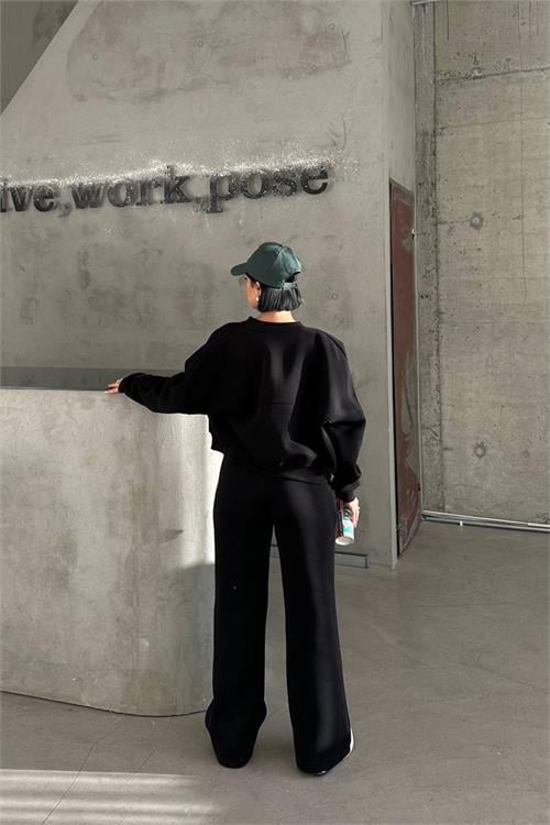 Dipmoda kadın 3 iplik şardonlu cepli premium eşofman takımı DPHS001