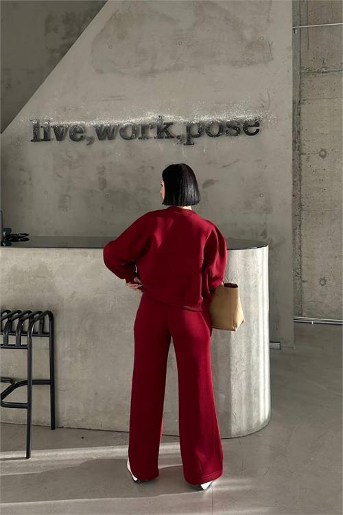 Dipmoda kadın 3 iplik şardonlu cepli premium eşofman takımı DPHS001