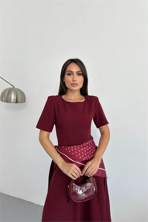Dipmoda kadın A kesim kısa kollu midi boy günlük elbise DPNP018