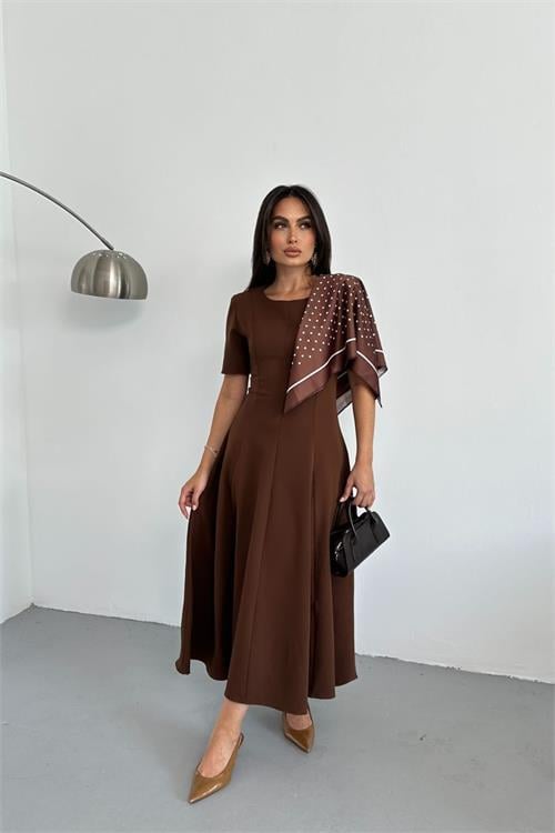 Dipmoda kadın A kesim kısa kollu midi boy günlük elbise DPNP018