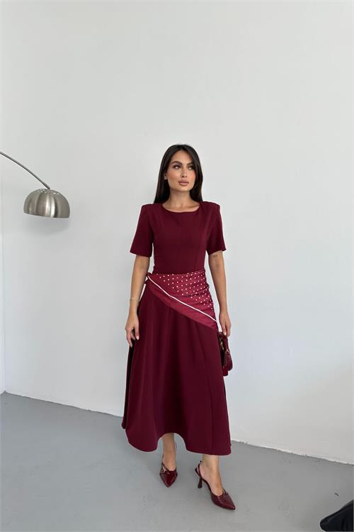 Dipmoda kadın A kesim kısa kollu midi boy günlük elbise DPNP018