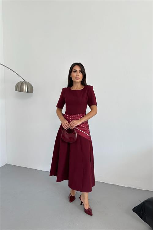 Dipmoda kadın A kesim kısa kollu midi boy günlük elbise DPNP018