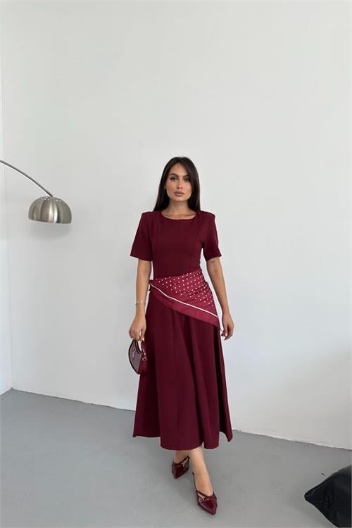 Dipmoda kadın A kesim kısa kollu midi boy günlük elbise DPNP018