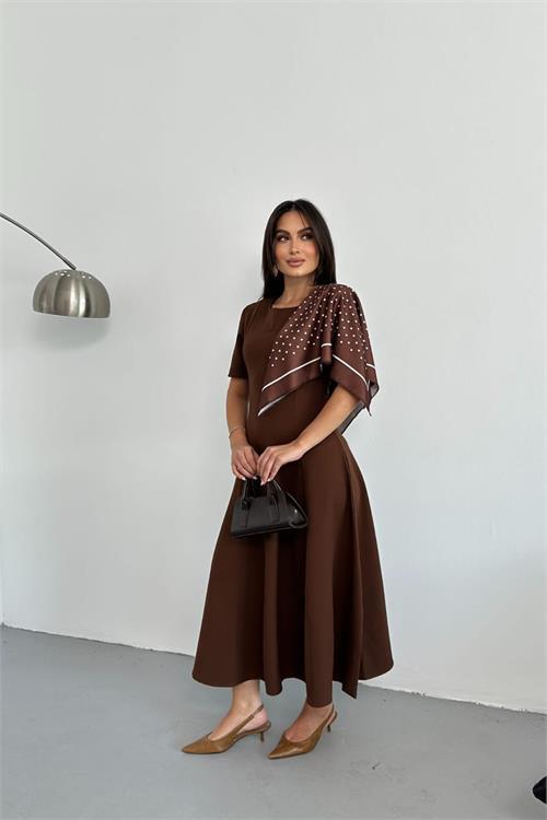 Dipmoda kadın A kesim kısa kollu midi boy günlük elbise DPNP018