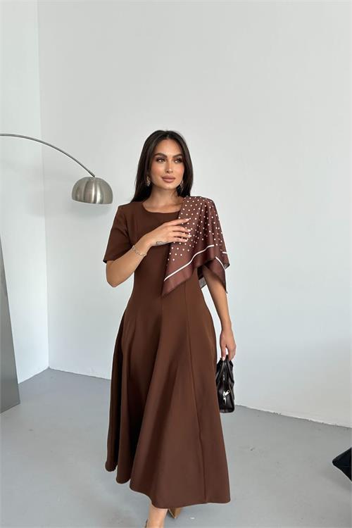 Dipmoda kadın A kesim kısa kollu midi boy günlük elbise DPNP018