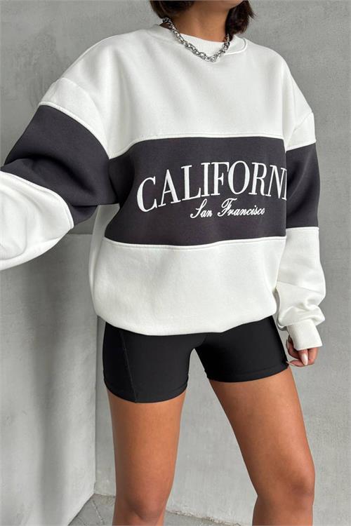 Dipmoda kadın antrasit bisiklet yaka california sweat NBG038 