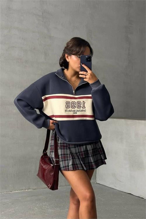 Dipmoda kadın antrasit fermuar detaylı sweatshirt DPNBG060