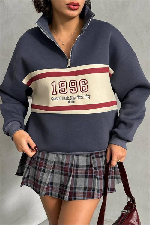 Dipmoda kadın antrasit fermuar detaylı sweatshirt DPNBG060