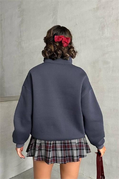 Dipmoda kadın antrasit fermuar detaylı sweatshirt DPNBG060