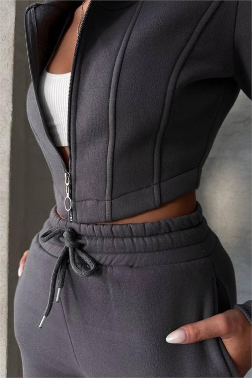 Dipmoda kadın antrasit pamuklu Celine eşofman takımı NBG025 