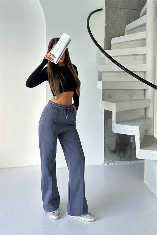 Dipmoda kadın antrasit yüksek bel 3 iplik eşofman altı DPG107