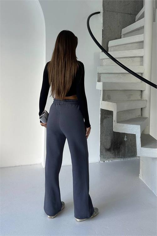 Dipmoda kadın antrasit yüksek bel 3 iplik eşofman altı DPG107