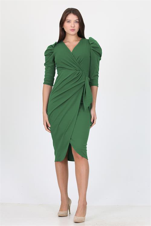 Dipmoda kadın anvelop kruvaze yaka yırtmaç detaylı midi boy elbise DKS030 