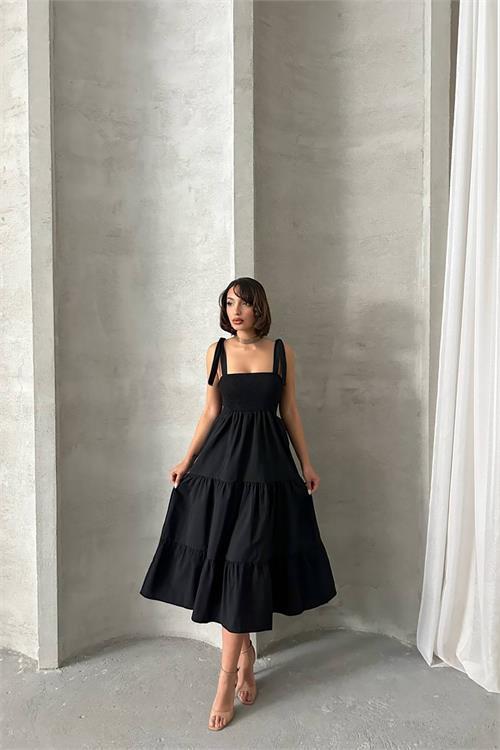 Dipmoda kadın askılı poplin kumaş yazlık elbise DPG091